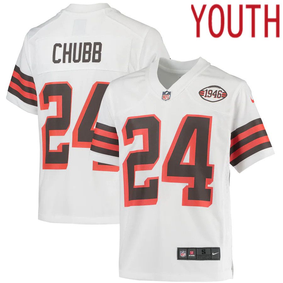 Youth Cleveland Browns #24 Nick Chubb Nike White 1946 Collection Alternate Game NFL Jersey->youth nfl jersey->Youth Jersey